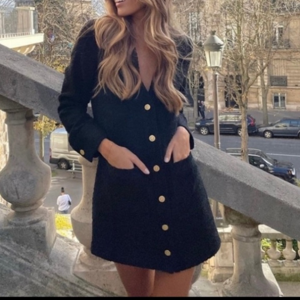 Zara tweed mini tailored dress with gold buttons